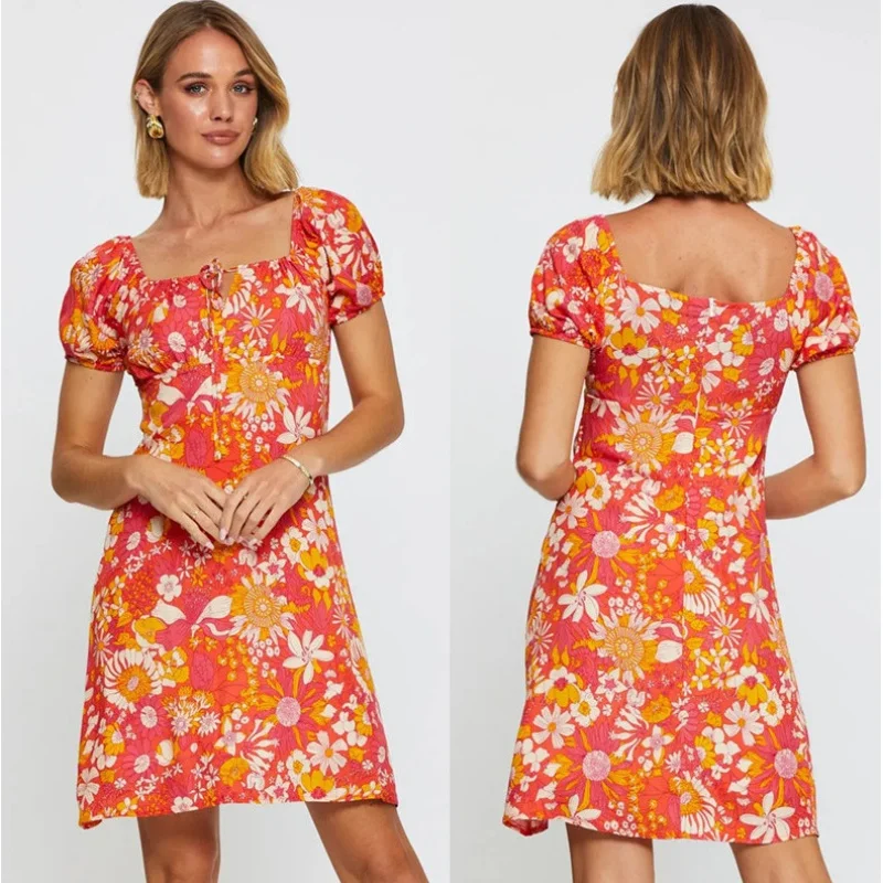 

AliExpress2022Spring New Front Chest Lace-up Short Sleeve Dress