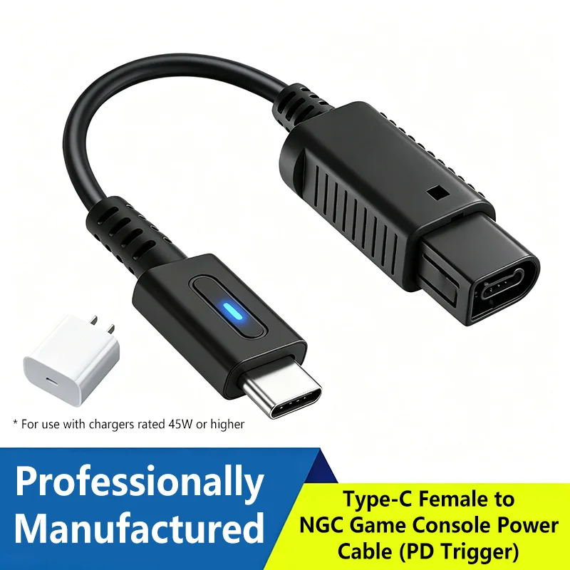 Фото Кабель для зарядки Type C 45W PD для консоли NGC, USB-C кабель для питания игровой консоли Nintendo Gamecube, провод для зарядки игровой консоли, 12 см №1
