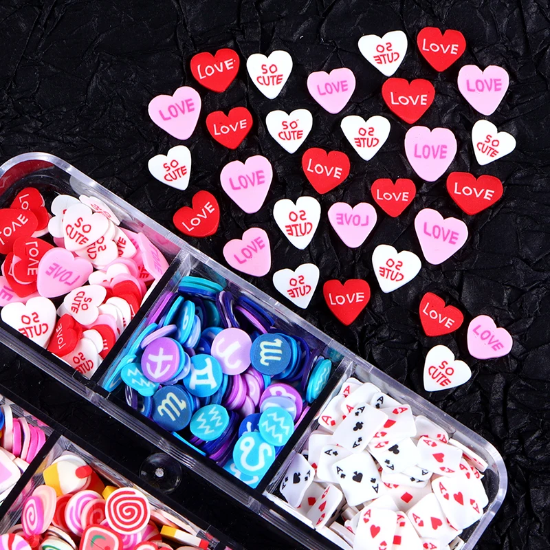 

Valentines Love Heart Polymer Clay Slices Resin Silicone Mold Filler Slime Crystal Mud Fillings Nail Art Decor DIY Accessories