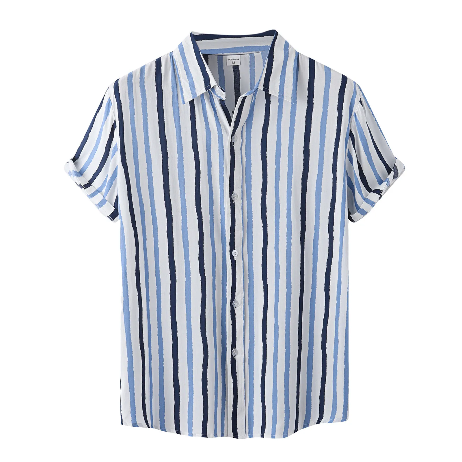 

Men's Casual Top Shirt Stripe Printed Shirt Short Sleeve Single Breasted Turn-Down Collar Shirt Purple Active Short Sleeve Men