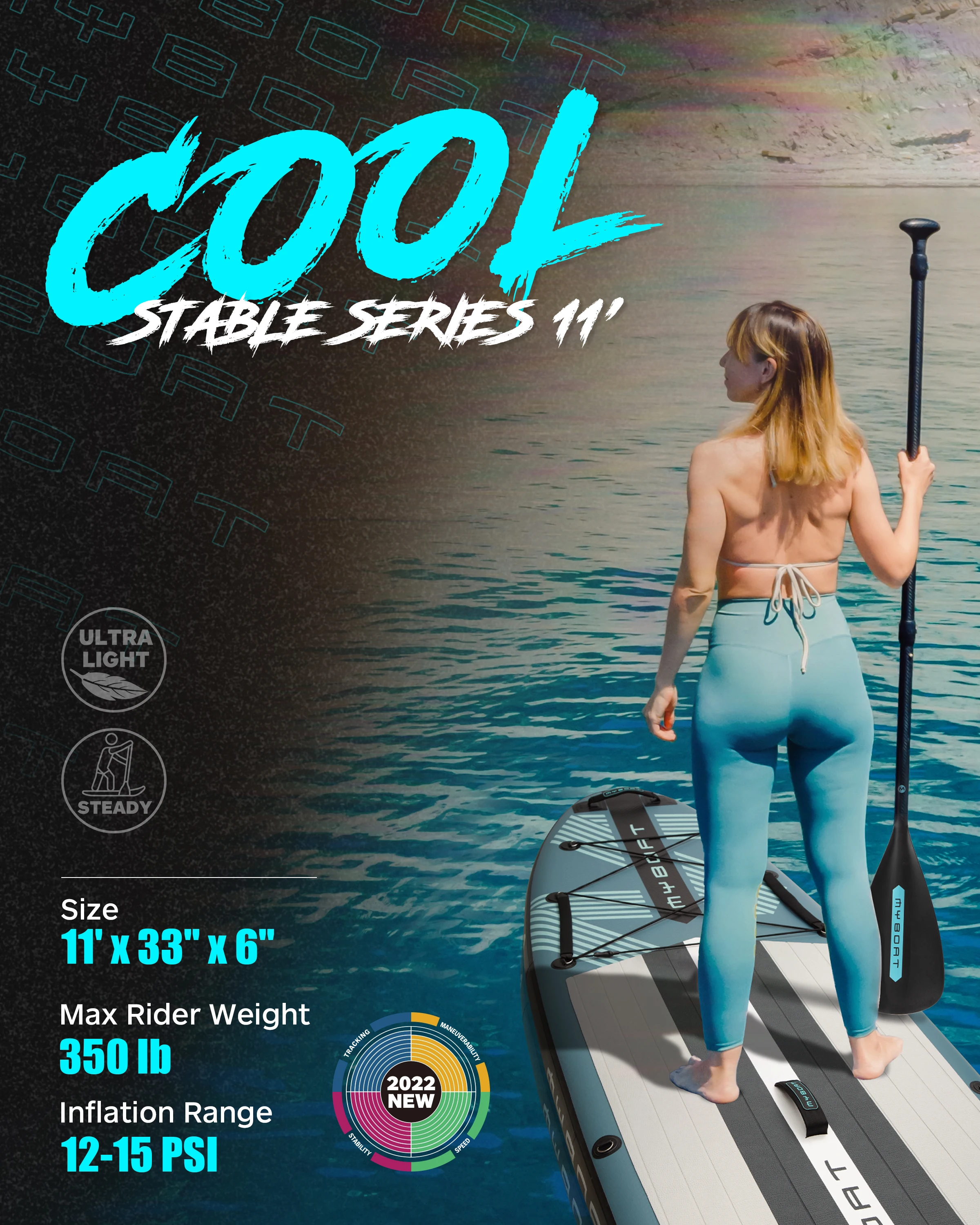 Фото Надувная доска для сапсерфинга MYBOAT Paddle Bpard Dropshipping 11'x33''x6'' с технологией Drop Stitch и сиденьем №4