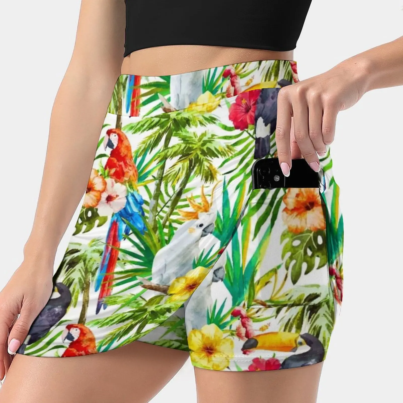 

Tropical Parrot , Cockatoo And Toucan Rainforest Women's skirt Y2K Summer Clothes 2022 Kpop Style Trouser Skirt With Pocket