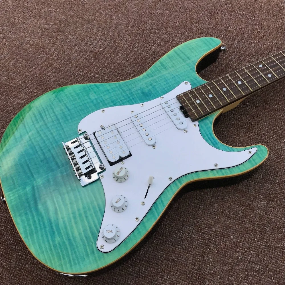 

Custom shop electric guitar,green color tiger flame maple top,Rosewood fingerboard 6 stings guitarra