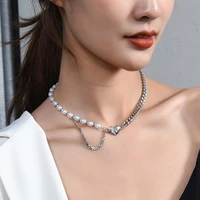 ins same style stitching love pearl necklace female new titanium steel light luxury minority design clavicle chain jewelry