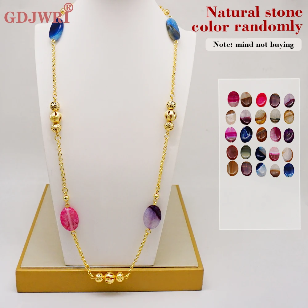 

Fashion Natural Stone Gem Bohemian Necklace For Women Gold Color Unique Long Pendants Chain Jewelry (Color Randomly)