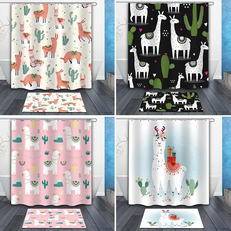 

Забавная занавеска для душа с изображением животных, альпака, занавеска для ванной из полиэстера, водонепроницаемая 3d-занавеска для ванны с...