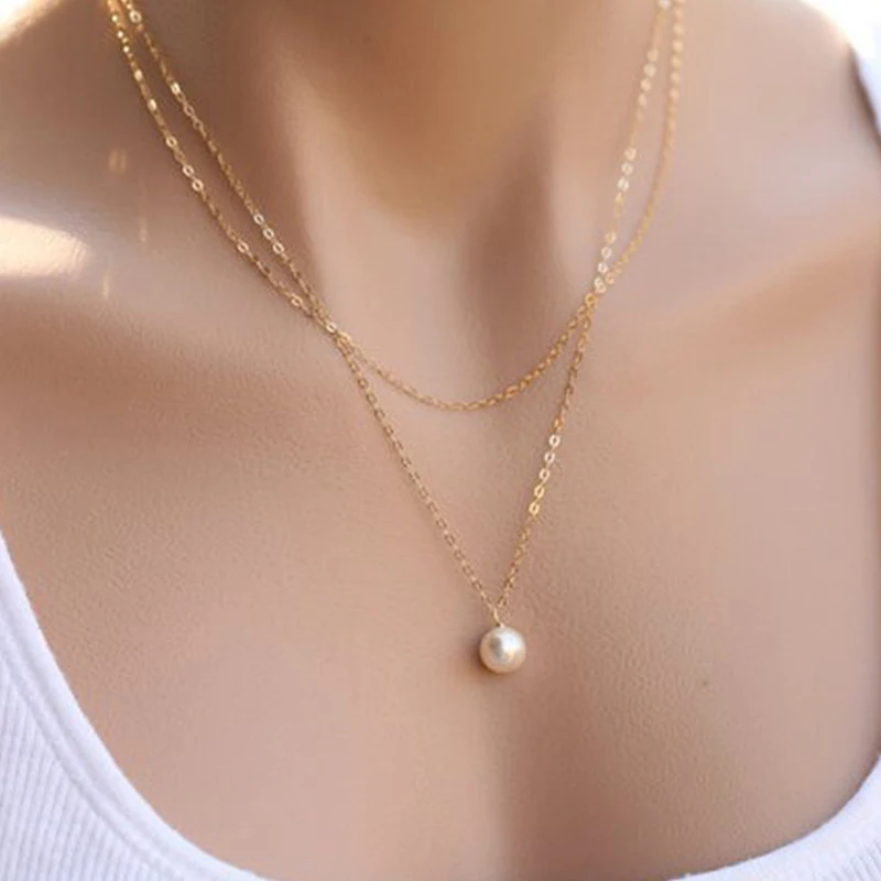

Women Sweet Double Layer Pearl Collarbone Necklace Charming Women's Choker Chain Pendant Female Fashion Jewelry Gifts