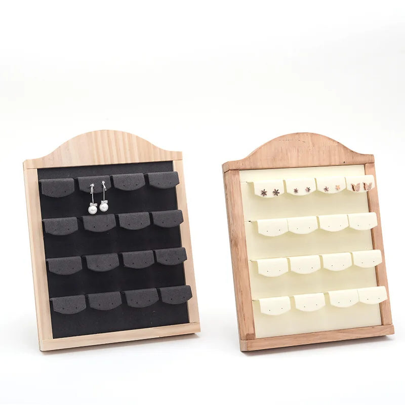 Wood Earring Display Stand, Retail Jewelry Card Display Stand with Groove16 Earring Cards Portable Earring Ring Organizer Holder