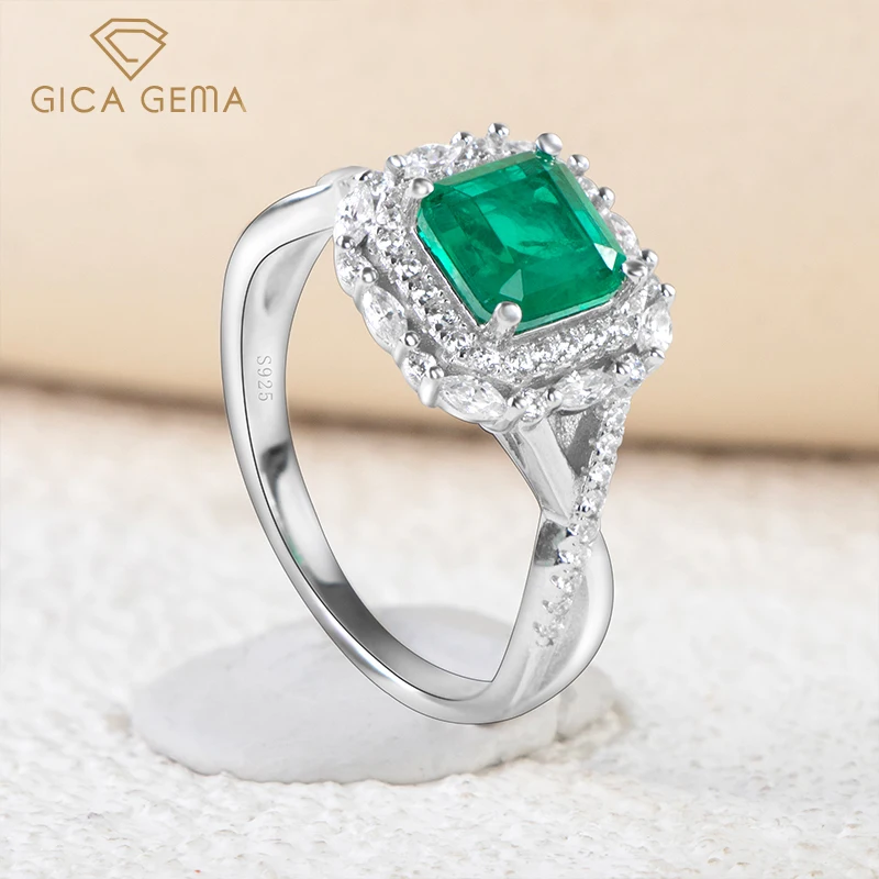 

Gica Gema Luxury 925 Sterling Silver Wedding Ring For Women Sparkling High Carbon Diamond Created Emerald Fine Jewelry Wholesale