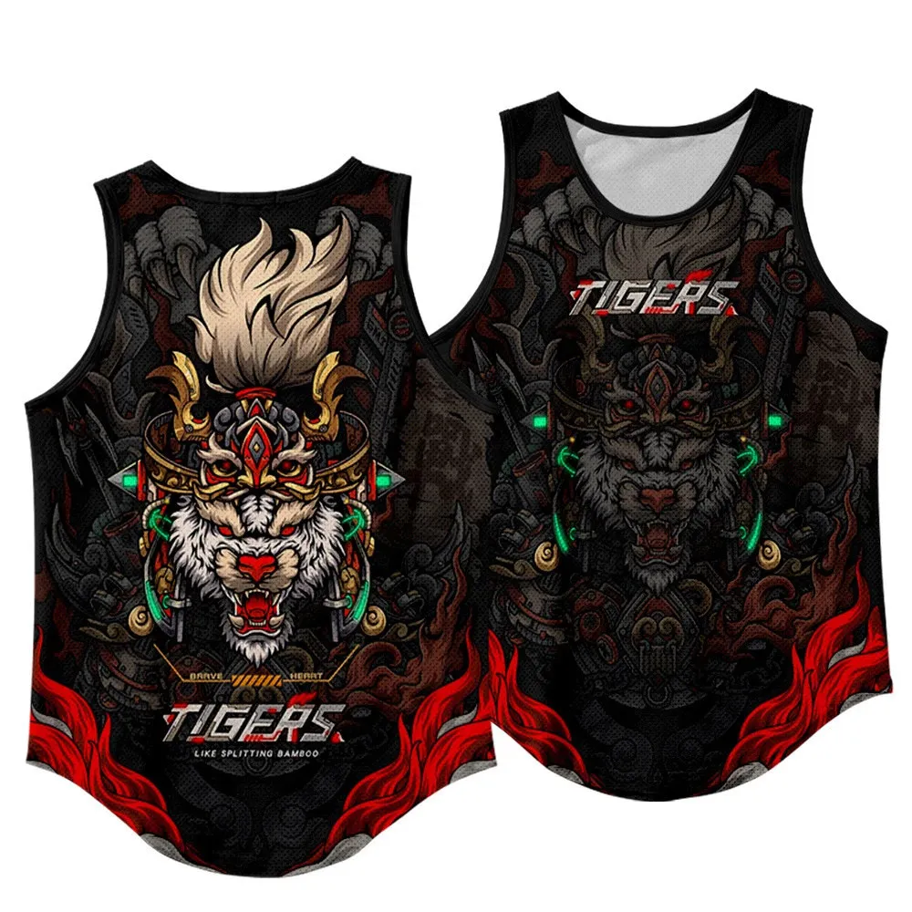 

New Hot Sale Anime Vest Black Tiger Print Men's Fashion Sleeveless Shirt Casual Comfortable Boys Summer Tank Tops Streetwear Tee