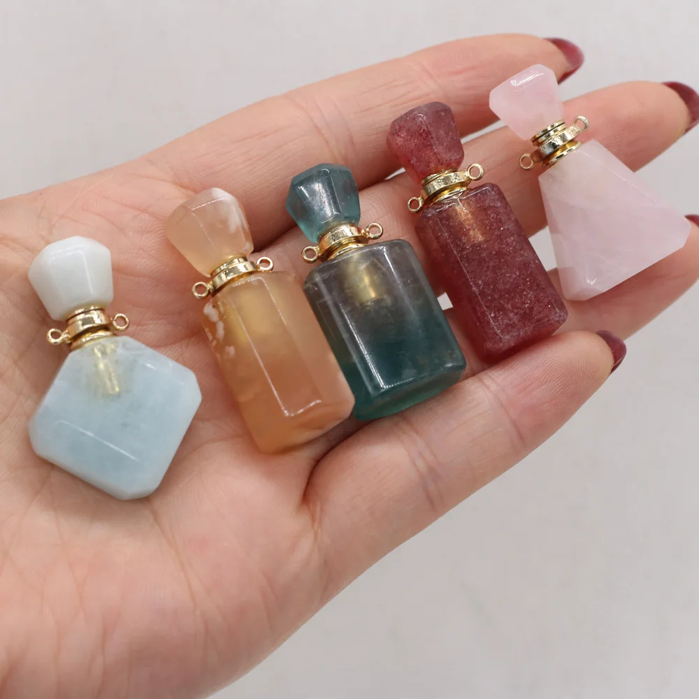 

Natural Stone Perfume Bottle Pendant Quartz Amethysts Semi-Precious Pendants for Jewelry Making Charms DIY Women Gifts