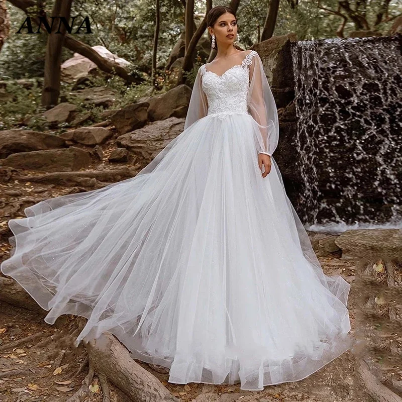 

Anna Beauty Wedding Dress 2022 Princess Sweetheart Puff Sleeve Pearls Appliques Elegant A-Line Vestido De Noiva Civil Girl Cloth