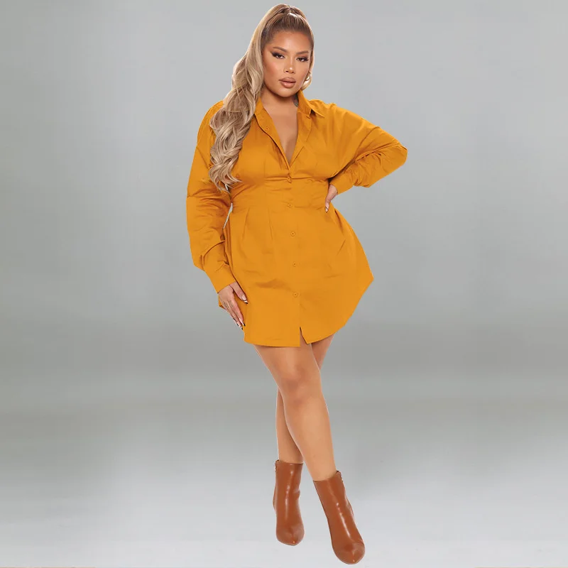 2022 Plus Size Solid Shirt Multicolor Dress Commuter Style Shirt Collar Long Sleeve Elegant Women's Bodysuit Dress