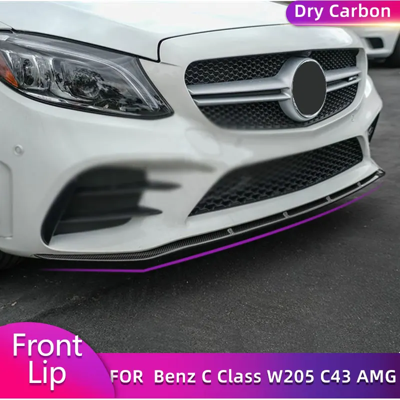 

Предварительный сухой карбоновый передний бампер, спойлер для Mercedes Benz C Class W205 C43 AMG 2020 2021, фартук для передней губы и подбородка автомобиля, комплект кузова
