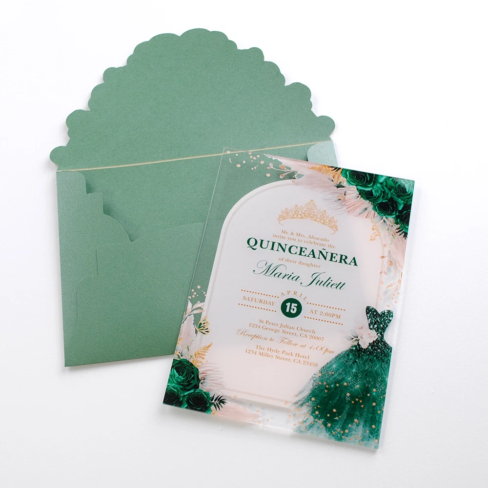 

10pcs Acrylic Card Custom Colorful UV Printing Wedding Invitation Card Business Birthday Blackish Green Cards Party Supplies