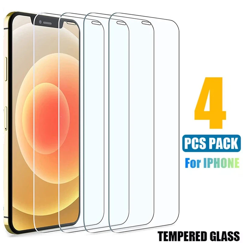 

4PCS Full Cover Tempered Glass on The for IPhone 7 8 6 6s Plus X Screen Protector on IPhone X XR XS MAX SE 5 11 12 13 Pro Glass