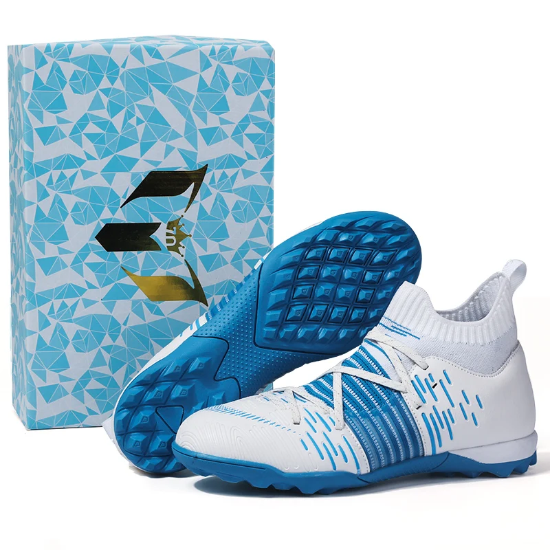 

Outdoor Football Shoes Men Blue Futsal Flying Woven Breathable High-top Football Boots Hot-selling High-quality TF/FG Sneakers