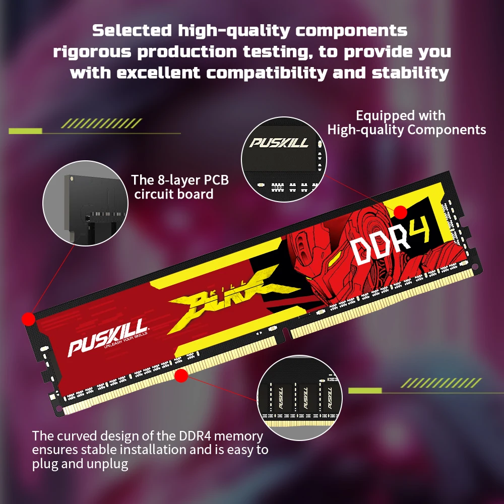 PUSKILL KILLBLADE Настольная память DDR4 RAM 32 ГБ 16 ГБ 8 ГБ 1,2 В 3200 МГц 2666 МГц 288-контактный PC4 UDIMM Memoria (art.: 3920cbc91eed4) - 3920cbc91eed4