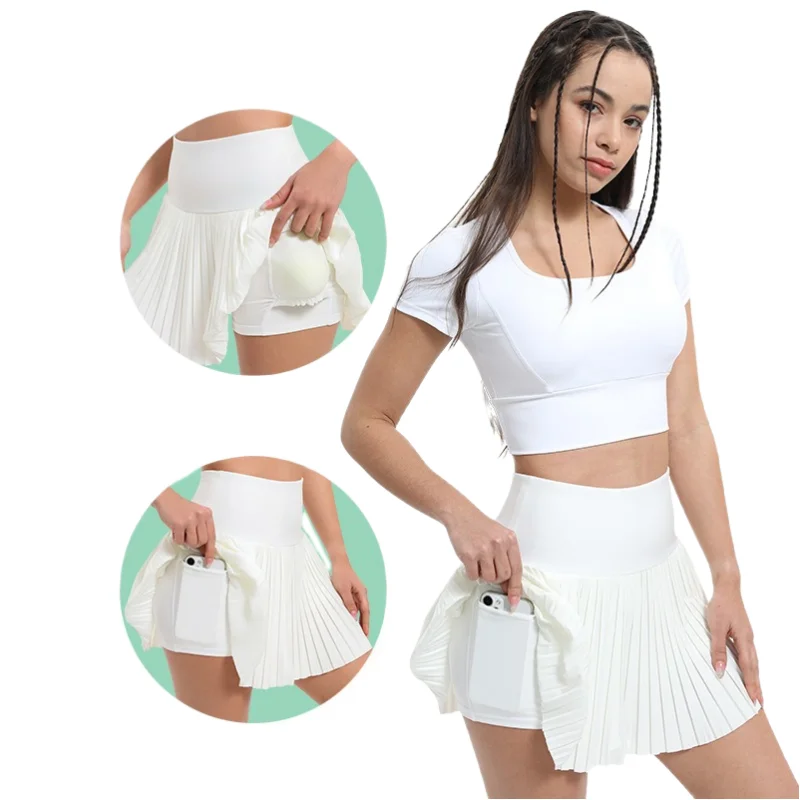 Женская плиссированная теннисная юбка с карманами и высокой талией спортивные