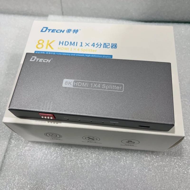 Фото DTECH DT-7814(GS) 4-портовый AV-аудио-видео разветвитель HDMI 1x4 8K HDMI2.1 Видеоразветвители 1 в 4 выхода HDCP 2,3 с Edid №3