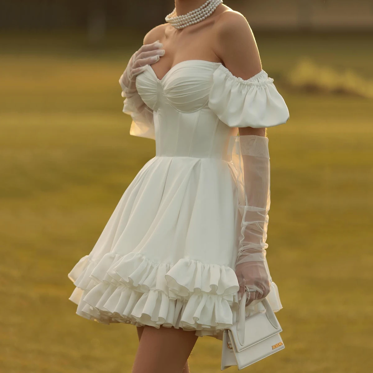 Корсет с открытыми плечами и рюшами мини-свадебное платье юбка на заказ со