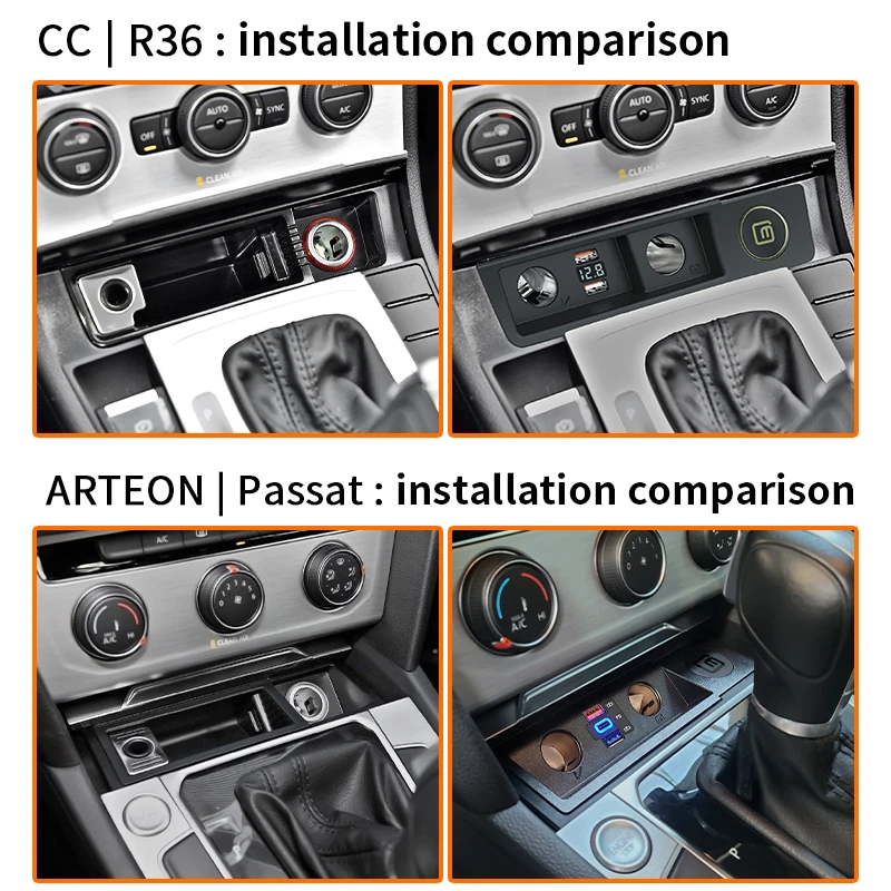 Купить Автомобильное зарядное устройство для VW Passat B6/ B7/ B8/ ARTEON/ CC/ R36, Разветвитель Прикуривателя быстрой зарядки, один для двух моделей QC4.0QC3.0PD TypeC