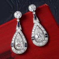 vintage silver plated water drop crystal earrings for women white blue cz stone full paved fashion jewelry wedding party gift