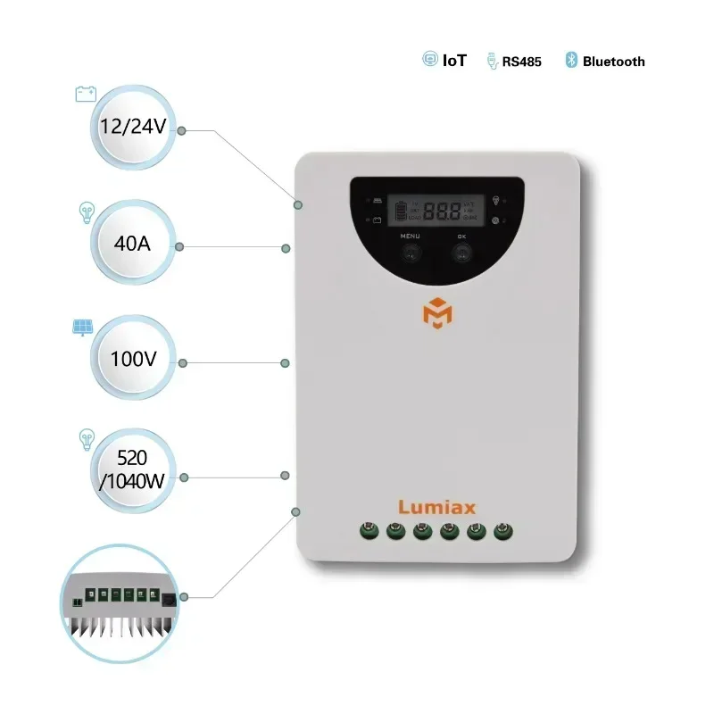 Lumiax 12v 24v 36v 48v mppt регулятор 60a 40a 20a контролadores solares do carregador para o sistema de energia 80a 100a