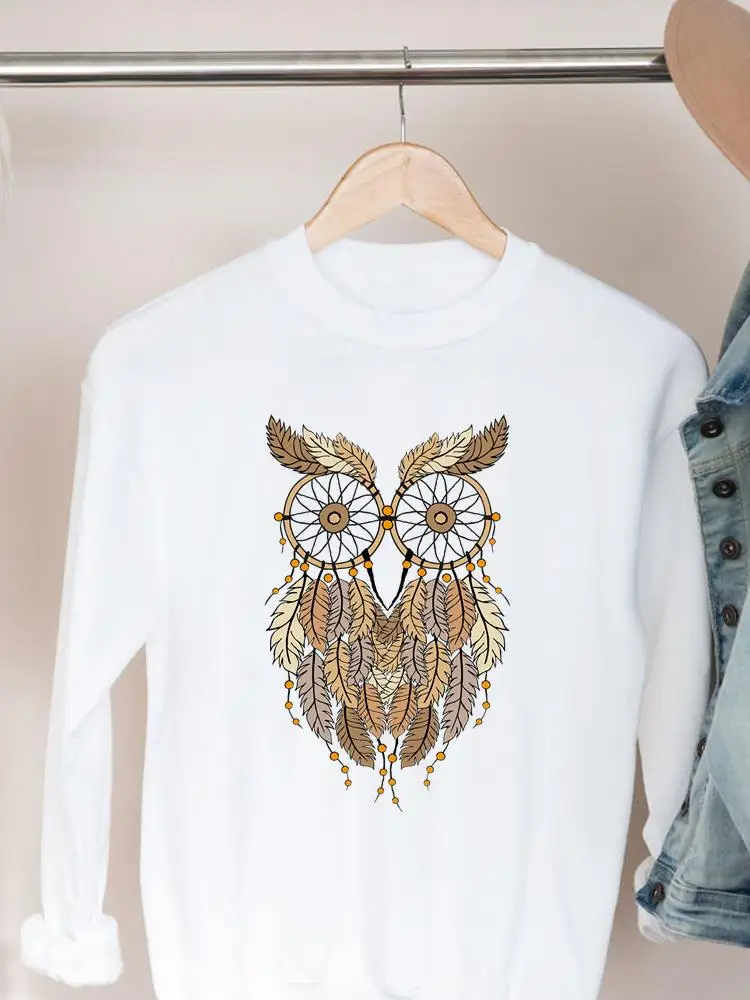 

Свитшот женский с принтом Совы и сердца, милый Повседневный пуловер в стиле 90-х, худи с графическим принтом, осень-весна