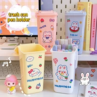 kawai small trash can pen holder organizer desktop cute cartoon mini trumpet with cover table creative desk paper storage bucket