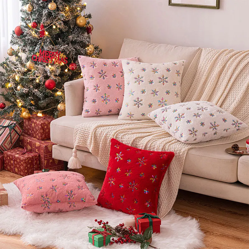 

Скандинавская Рождественская наволочка с блестками и снежинками, плюшевая наволочка 45 см, наволочка с вышивкой для дивана, кровати, светлое роскошное украшение для дома