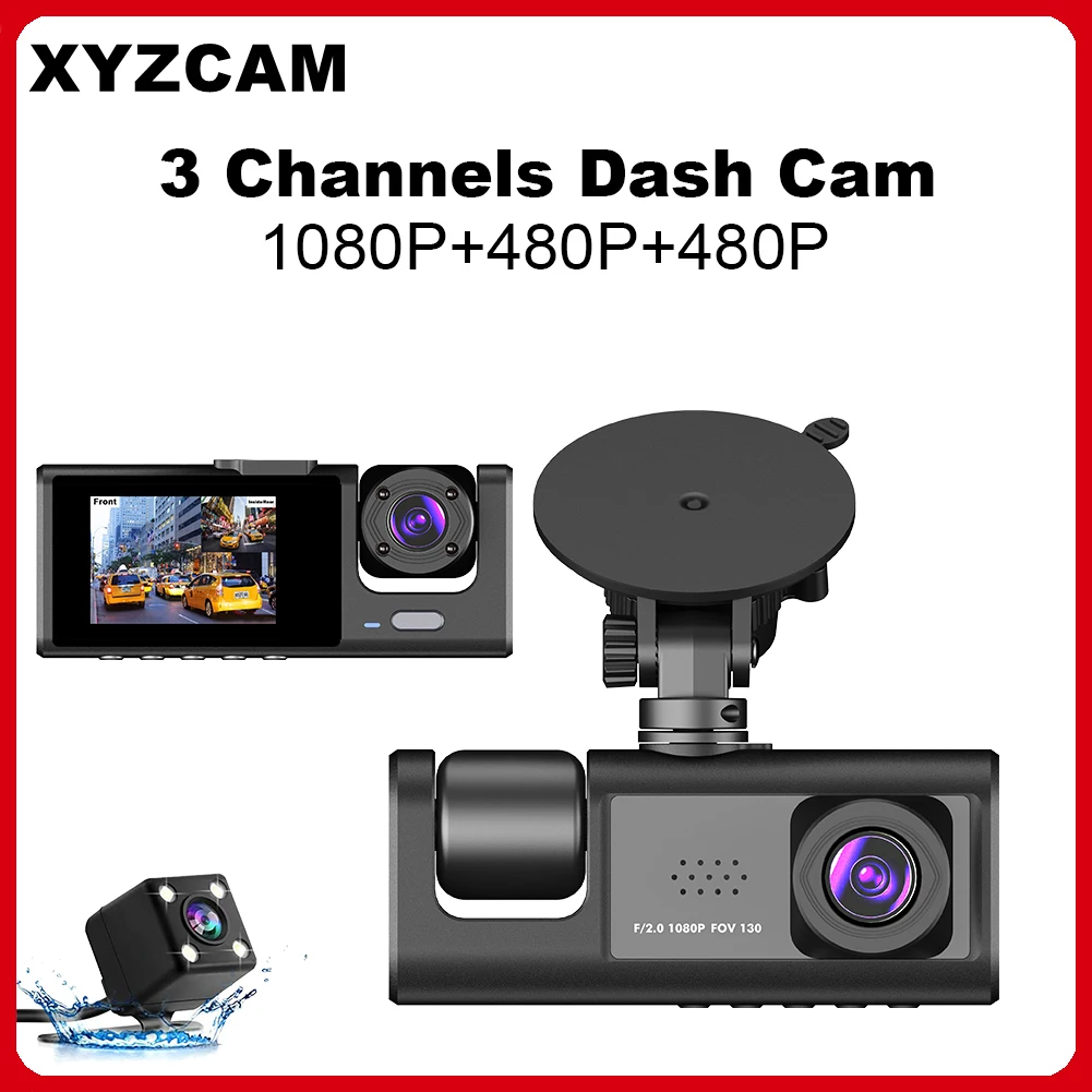 

Car DVR Dashcam Three Lens 3 Channel Camera Rear Vision FHD 1080P 2.0 Inch Parking Guard Auto Video Recorder Dash Cam 130° FOV