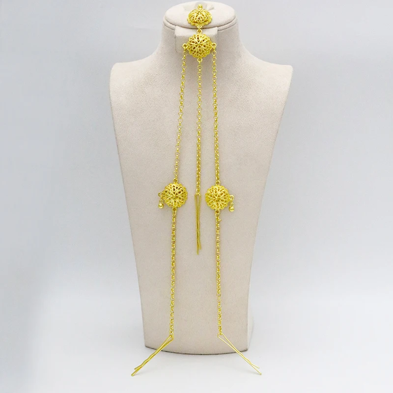 Fashion Glamour 6 Piece Floral Gold Set, Beads Dubai Necklace Earrings Women/Girls, Ethiopian Jewelry African Indian Gifts
