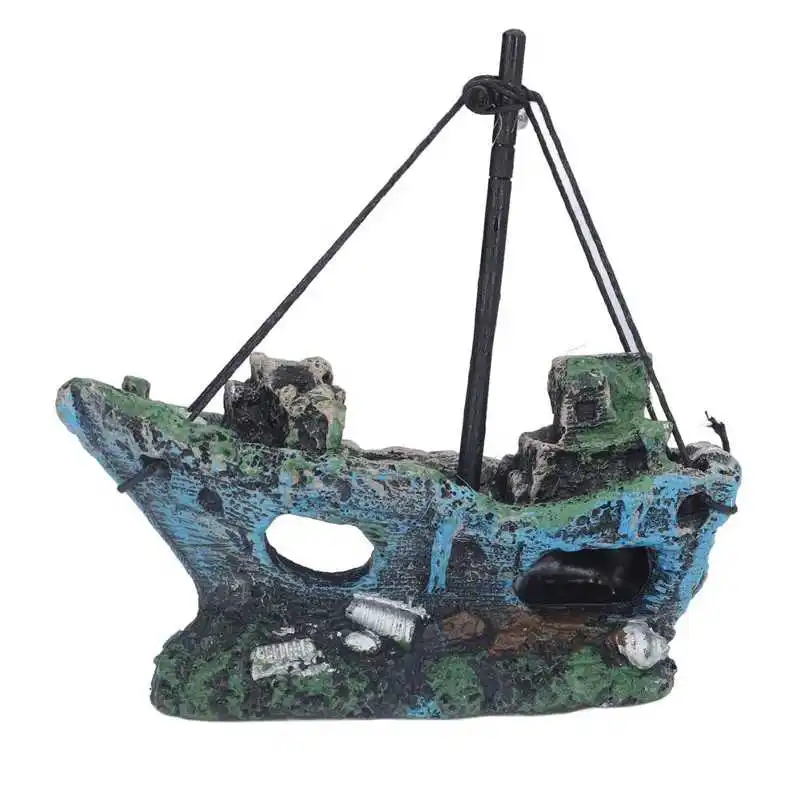 

Aquarium Ship Decoration Shipwreck Ornament High Simulation Fishes Hiding Cave for Home Fish Tank