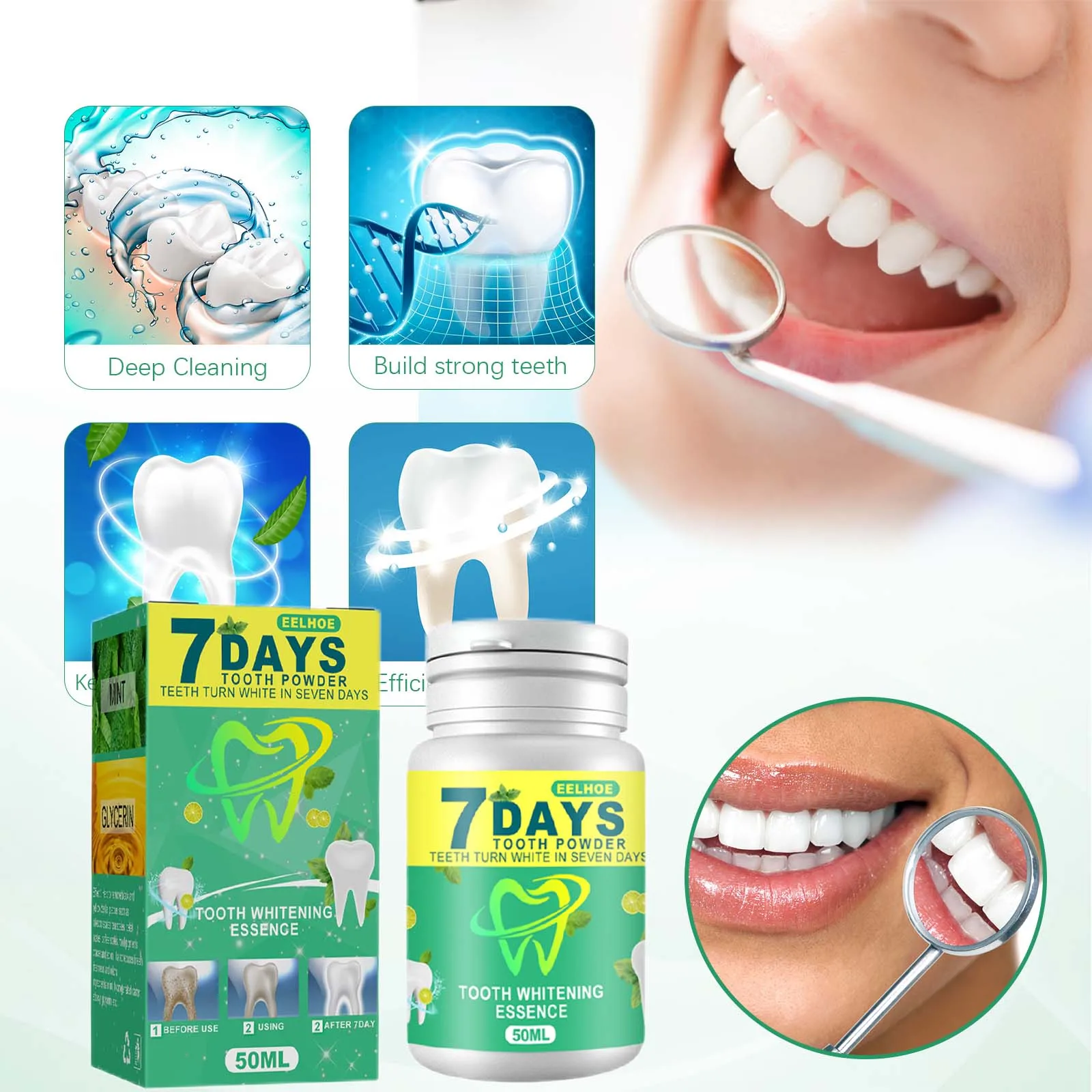 50g Teeth Whitening Powder Remove Smoke Coffee Tea Stains Teeth Cleaning Powder Tooth Brightening Powder Freshen Bad Breath