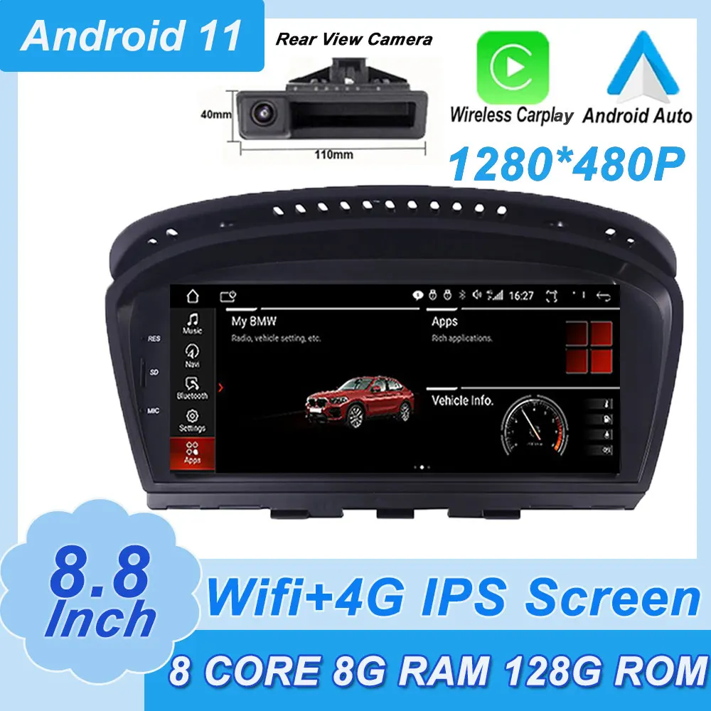 Автомобильный мультимедийный плеер на Android 11 с IPS экраном 8 дюйма для BMW E60 E61 E63 E64 E90