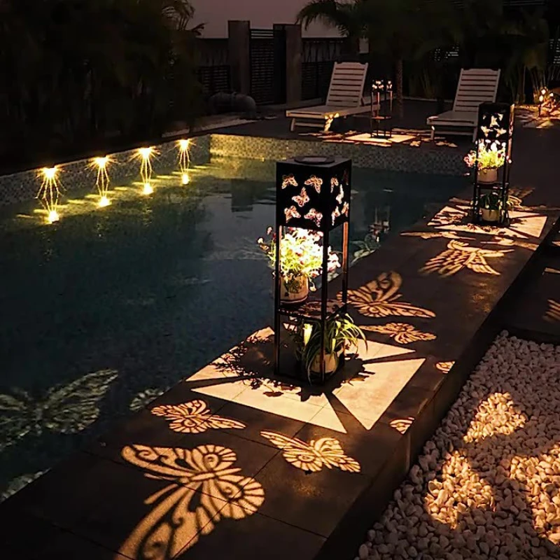 

Gardens Solar Butterfly Lights Shadow Flower Frame Lawns Villa Decorations Lamps Outdoors Waterproof Courtyard Layout Atmosphere