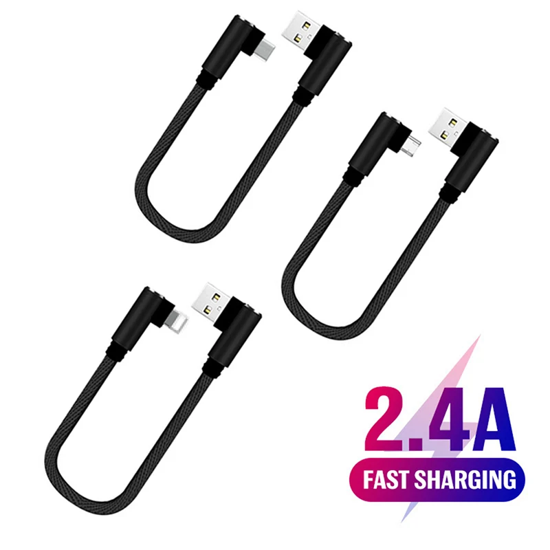 25cm Usb To Type C Short 2.4a Fast Charging Cable Elbow 90 Degree Usb C Micro Usb Data Cable For All Smartphones Dropshipping