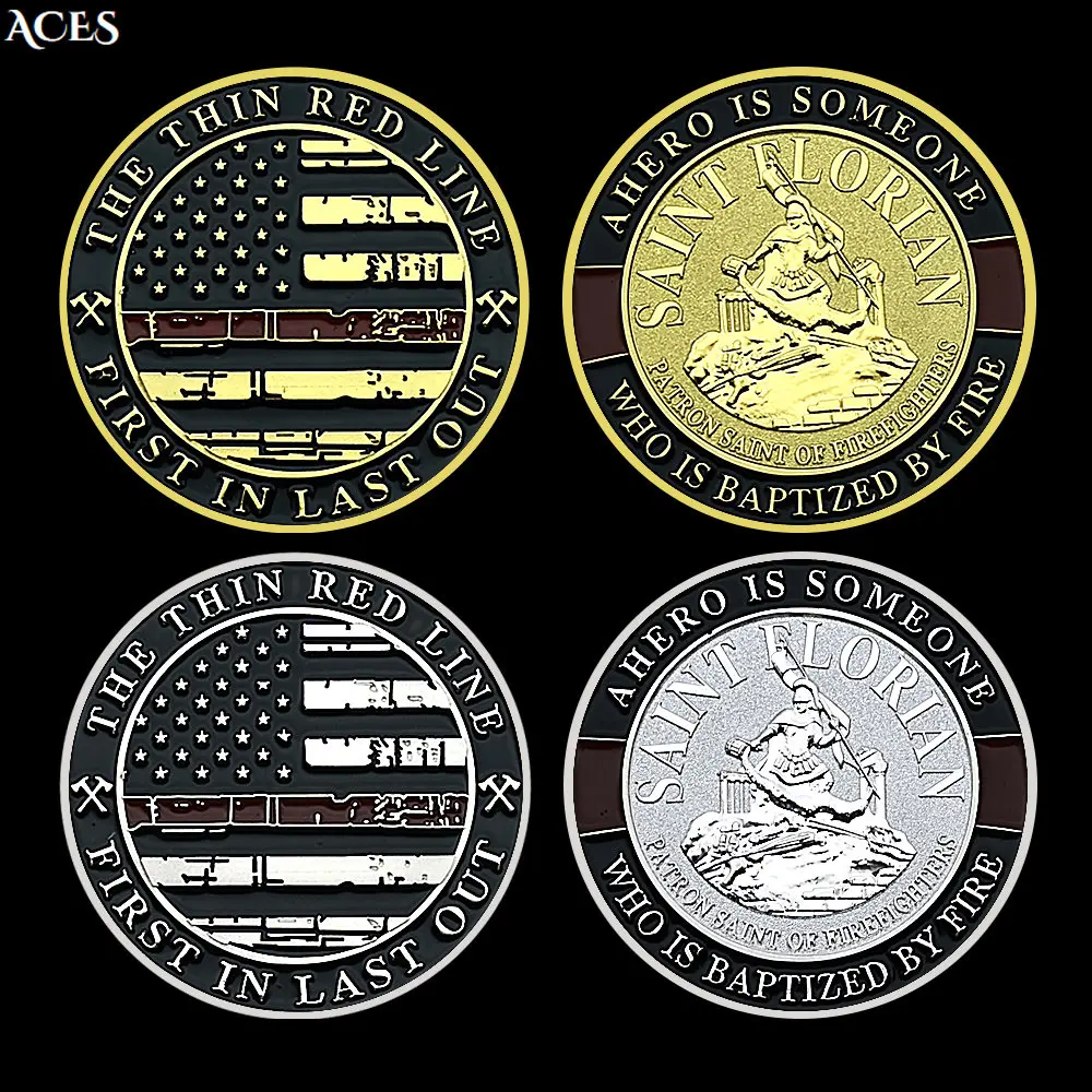 

American The Thin Red Line GOLD/silver Coin Saint Commemorative Medal Police Officer Collectibles Challenge Coin In Capsule