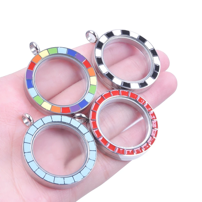 5PCS Glass Stainless Steel Drop Oil Jewelry Making Dried flower Storage Keychain Spin No Fade Pendants Charm Floating Locket