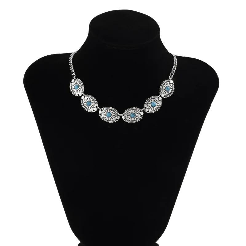 

Маленькая толпа, новое французское Ретро бирюзовое ожерелье в национальном стиле, богемное модное женское металлическое ожерелье, ожерелья для женщин