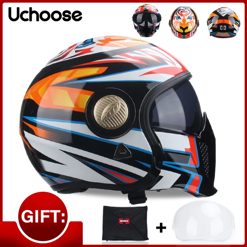 

[2 Gifts] Samurai Combination Helmet Motorcycle Full Helmet Detachable Half Helmet ABS 2 Lenses 4 Helmet Shape Switching