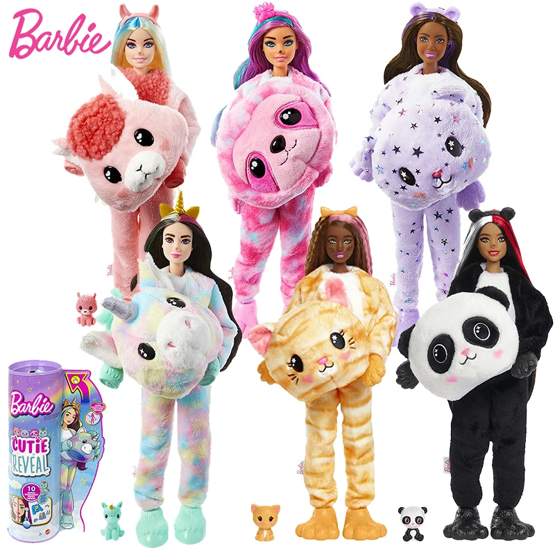 

Original Barbie Dolls Cutie Reveal Pets Llama Sloth Unicorn Bear Fantasy Color Change Girls Toys for Kids Surprises Accessories