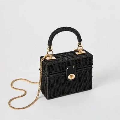 

Fashion 2022 Black color Bali Island Hand Woven Bag buckle Rattan Straw Bags Satchel Wind Bohemia Beach Circle Bag handbag