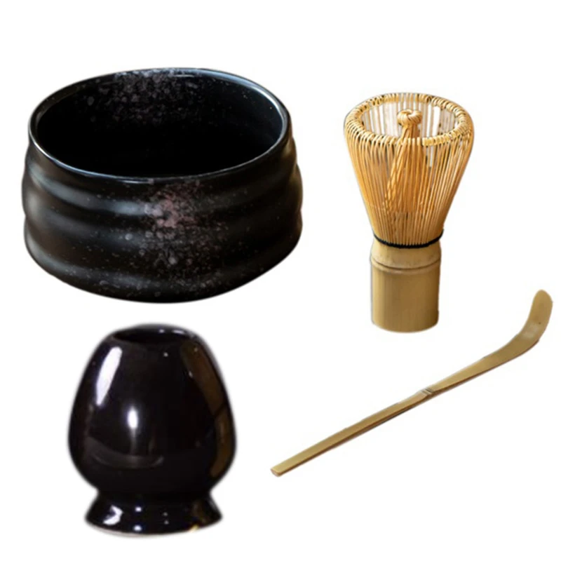

4Pcs/Set Traditional Matcha Giftset Bamboo Matcha Whisk Scoop Ceremic Matcha Bowl Whisk Holder Japanese Tea Sets