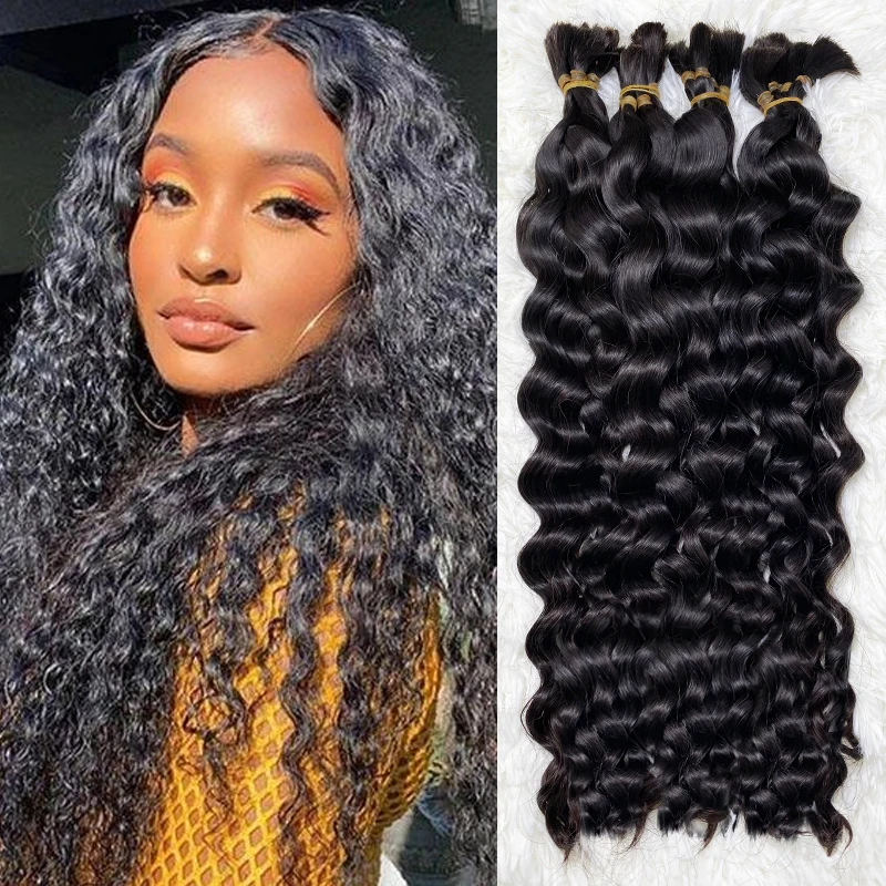 Фото Наращивание волос De Cabello 100, гумано-косички в стиле бохо, 100% настоящие необработанные индийские глубокие волны, бирманские вьющиеся, без утка, человеческие волосы, объемные пучки №2