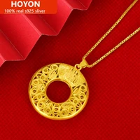 hoyon 18k pure gold color ethnic style hollow filigree ring gold pendant female safety buckle couple pendant necklace jewelry