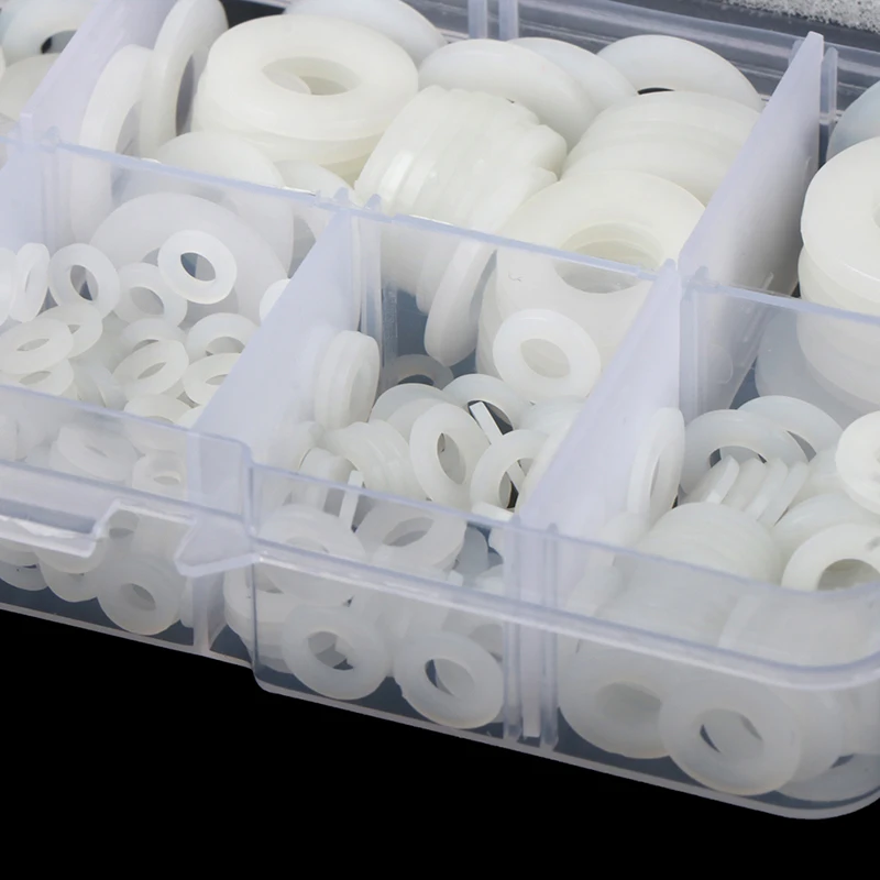 

500Pcs/Box M2 M2.5 M3 M4 M5 M6 M8 M10 White Plastic Nylon Washer Flat Spacer Washer Seals Gasket O Ring Assortment Kit Set New