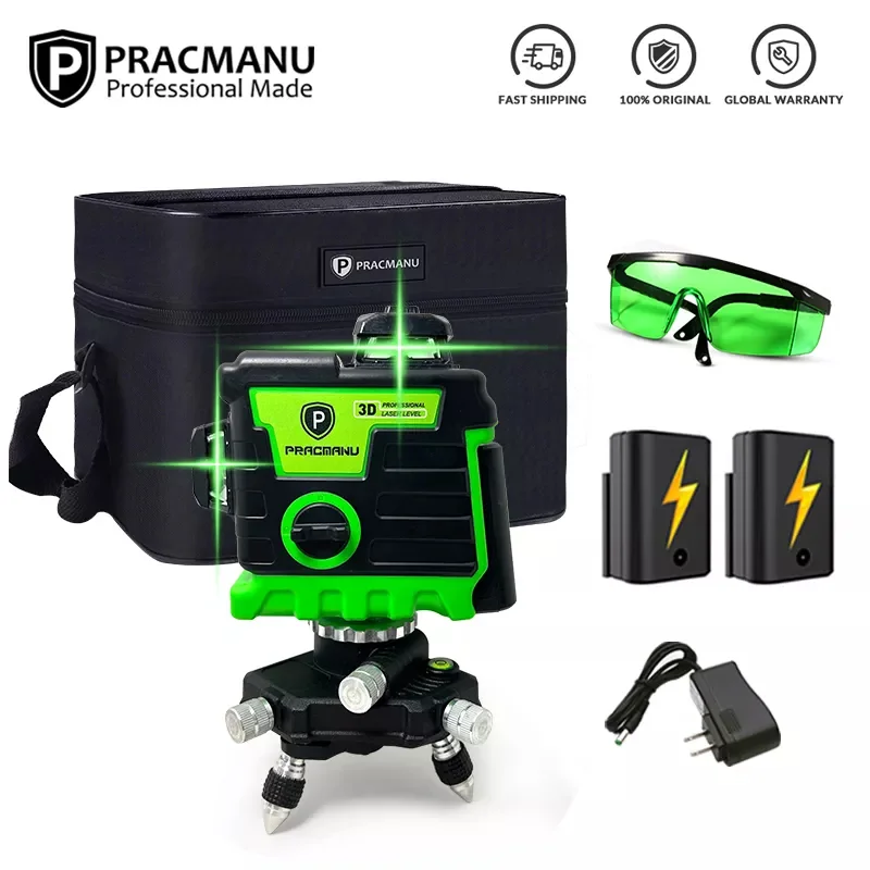

Pracmanu 12 Lines Laser Level 3D Level 360 Degree Self-Leveling Control with 1/2 Powerful Battery