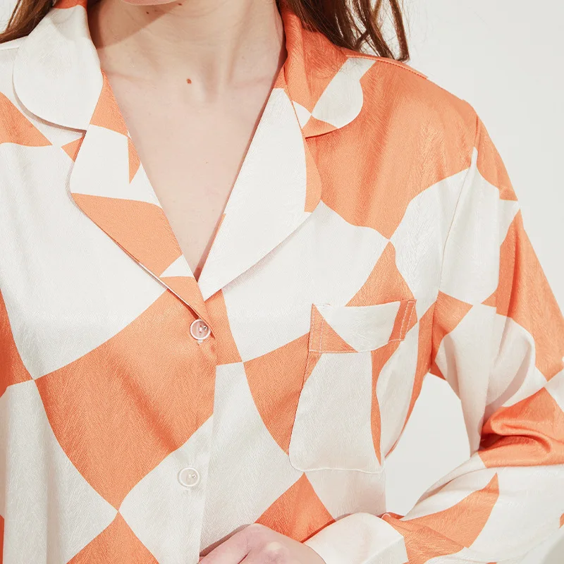 Elegant Patterns Women Silk Pajamas Set Autumn Winter Women Outfits Sleepwear Homewear Set Long Sleeves Nightwear